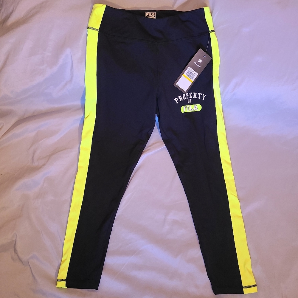 Fila Women's Capri Leggings Size M Black/green SWO39689 New w Tags